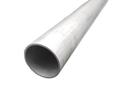 6061-T6 Aluminum Tubing, shown as a smooth, cylindrical metal tube with a hollow center, angled diagonally against a white background.